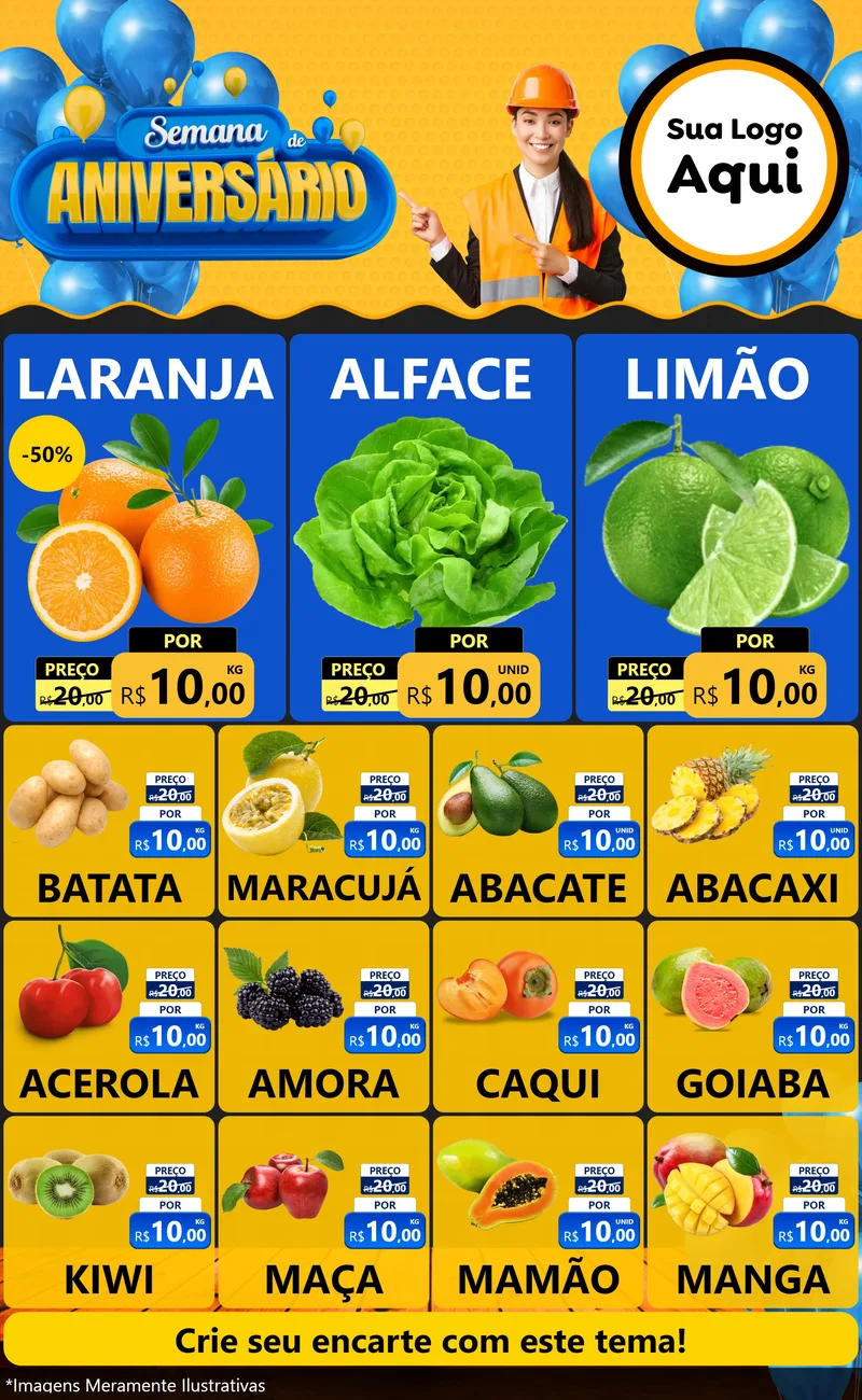 Modelo de Encarte para Encarte Grande com o tema Semana de Aniversário para Hortifrúti