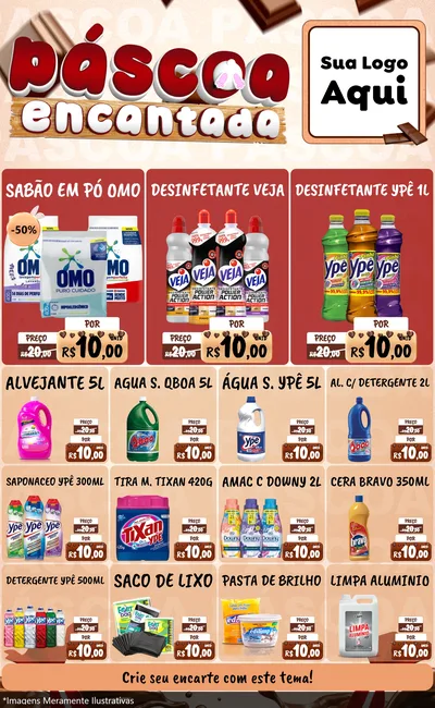 Modelo de Encarte para Encarte Grande com o tema Páscoa Encantada para Produtos de Limpeza