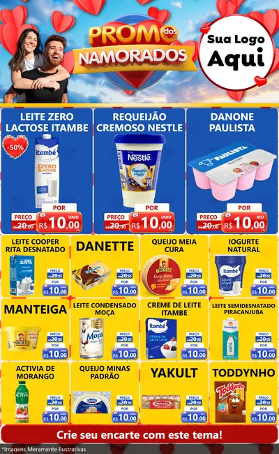 Modelo de Encarte para Encarte Grande com o tema Promo dos Namorados para Frios e Laticínios