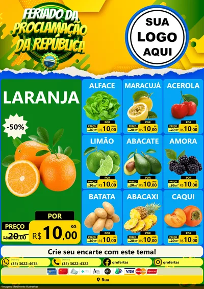 Modelo de Encarte para Encarte A4 Vertical com o tema Feriado da Proclamação da República para Hortifrúti