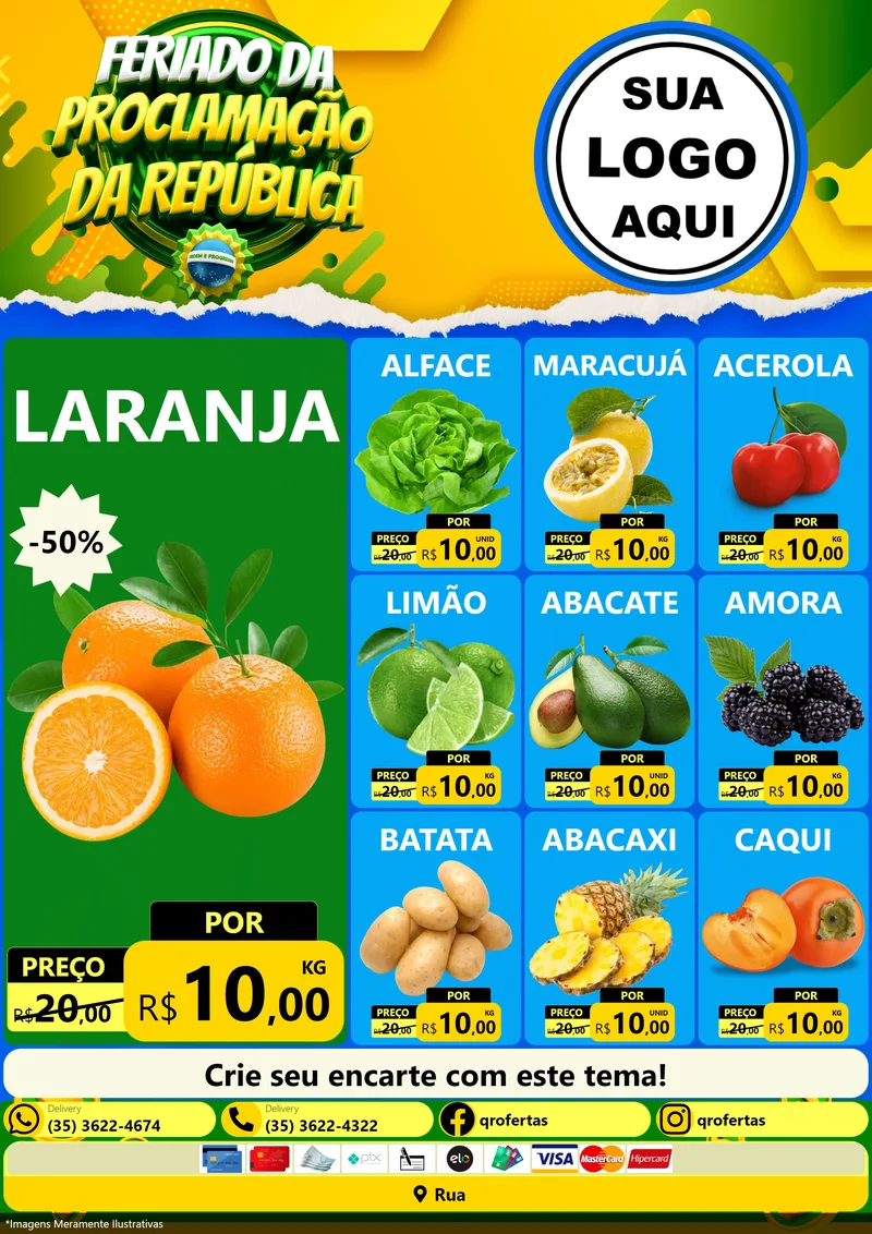 Modelo de Encarte para Encarte A4 Vertical com o tema Feriado da Proclamação da República para Hortifrúti