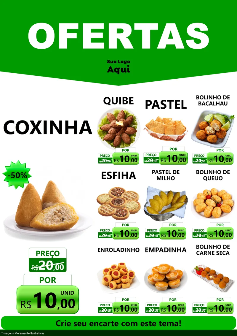 Modelo de Encarte para Encarte A4 Vertical com o tema Ofertas Verde Cartaz para Salgadaria