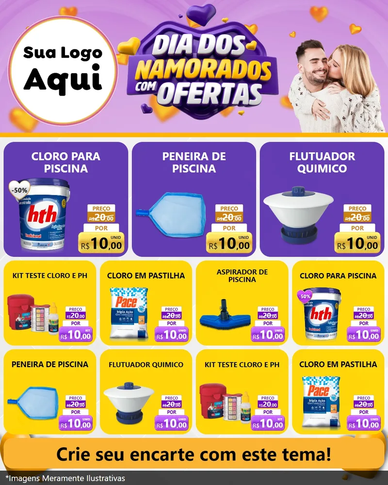 Modelo de Rede Social para Feed Instagram com o tema Dia Dos Namorados Com Ofertas para Produtos para Piscina
