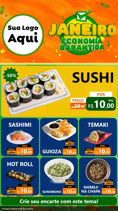 Modelo de Rede Social para Stories com o tema Janeiro - Economia Garantida para Comida japonesa