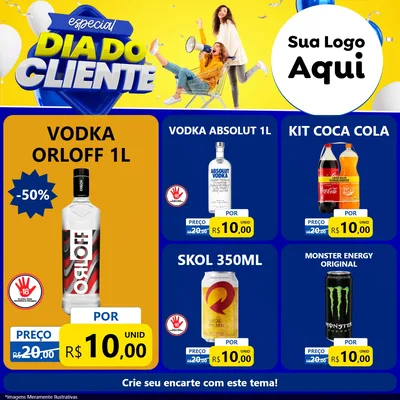 Modelo de Rede Social para Feed Facebook com o tema Especial Dia do Cliente para Distribuidora de bebidas