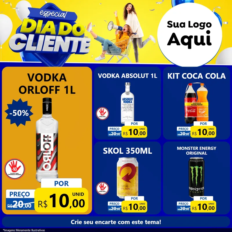 Modelo de Rede Social para Feed Facebook com o tema Especial Dia do Cliente para Distribuidora de bebidas