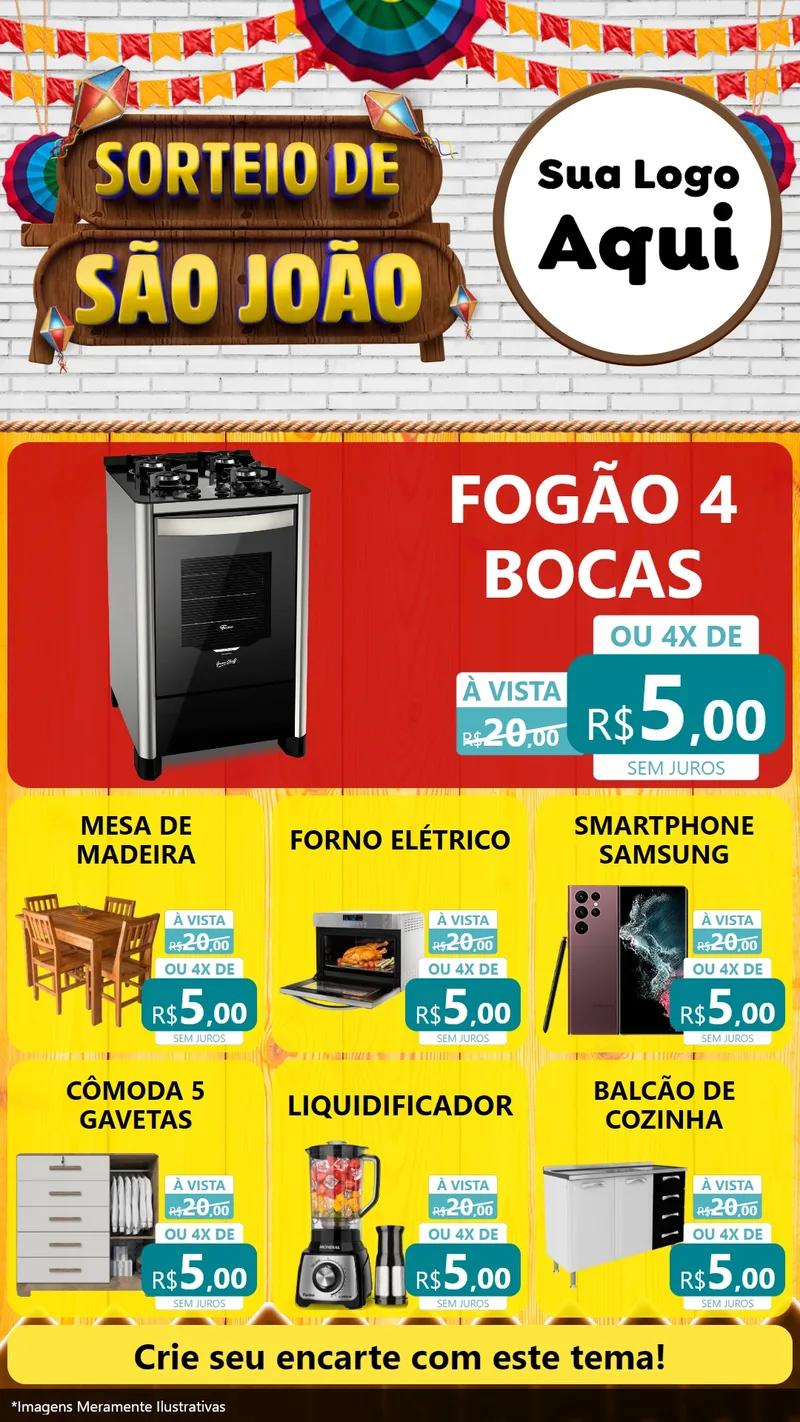 Modelo de Rede Social para Stories com o tema Sorteio de São João para Móveis e Eletro