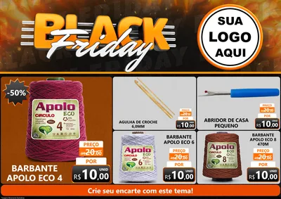 Modelo de Encarte para Encarte A4 Horizontal com o tema Black Friday para Armarinho e Aviamentos