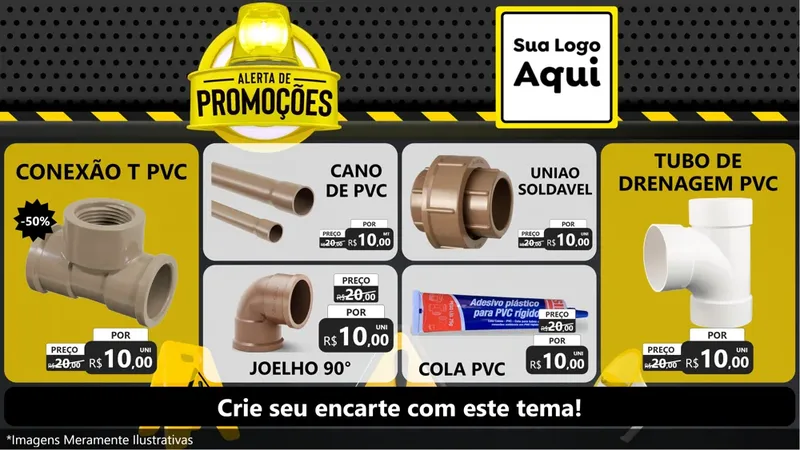 Modelo de TV para TV Horizontal com o tema Alerta de Promoções para Tubos e conexões