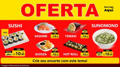 Modelo de TV para TV Horizontal com o tema OFERTA - Vermelho Cartaz para Comida japonesa