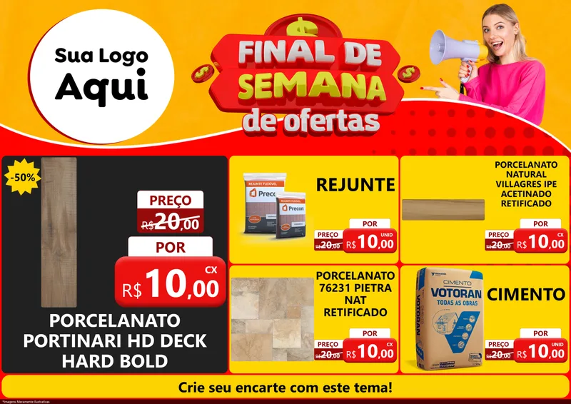 Modelo de Encarte para Encarte A4 Horizontal com o tema Final de Semana de Ofertas para Pisos e revestimentos