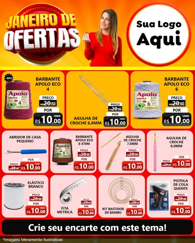 Modelo de Rede Social para Feed Instagram com o tema Janeiro de Ofertas para Armarinho e Aviamentos