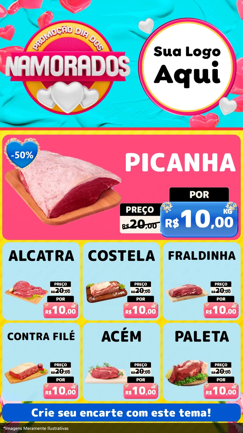 Modelo de Rede Social para Stories com o tema Promoção Dia dos Namorados para Açougue