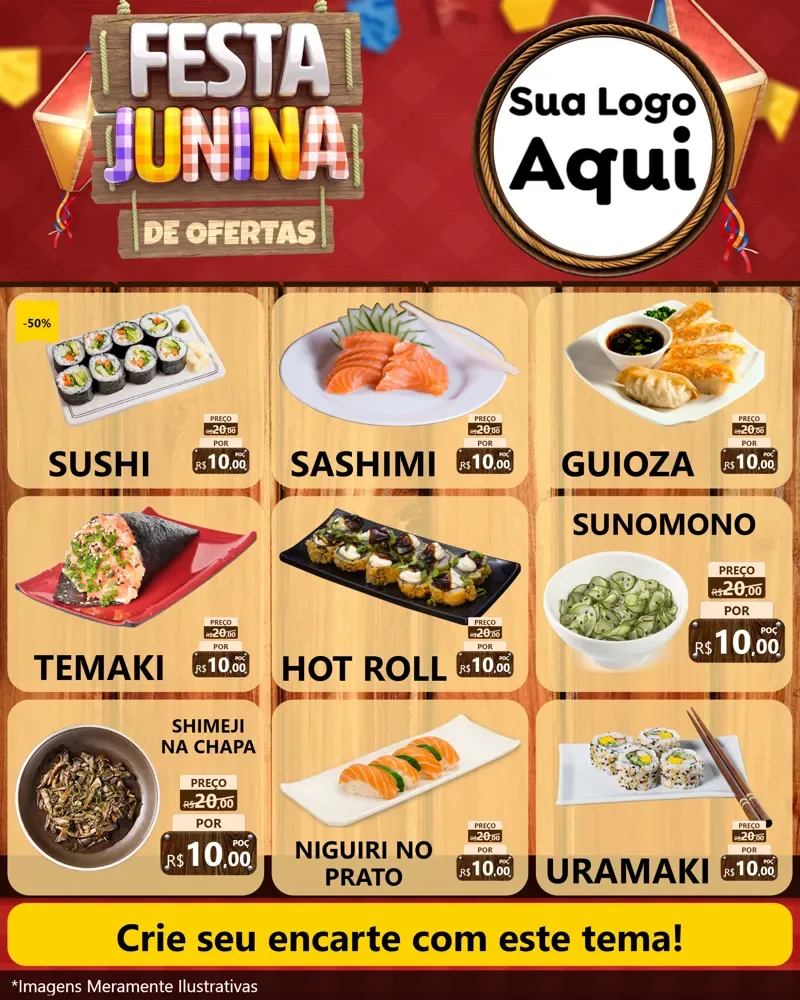 Modelo de Rede Social para Feed Instagram com o tema Festa Junina de Ofertas para Comida japonesa