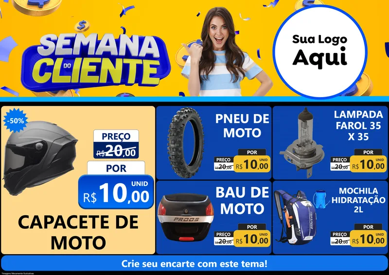 Modelo de Encarte para Encarte A4 Horizontal com o tema Semana do Cliente para Moto peças