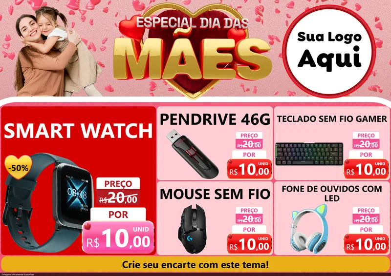 Modelo de Encarte para Encarte A4 Horizontal com o tema Especial Dia Das Mães para Informática