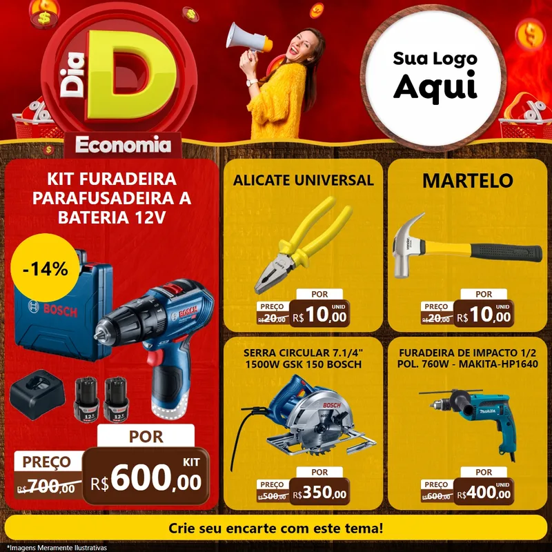 Modelo de Rede Social para Feed Facebook com o tema Dia D Economia para Maquinas e Ferramentas