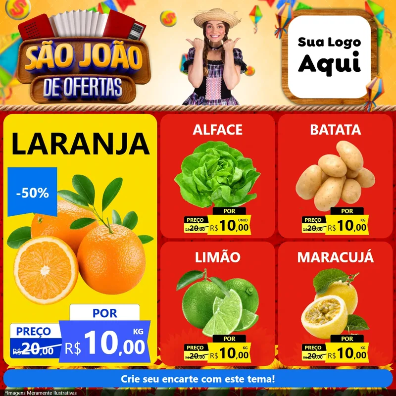 Modelo de Rede Social para Feed Facebook com o tema São João de Ofertas para Hortifrúti