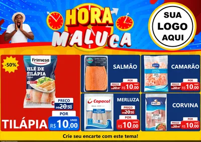 Modelo de Encarte para Encarte A4 Horizontal com o tema Hora Maluca para Peixaria