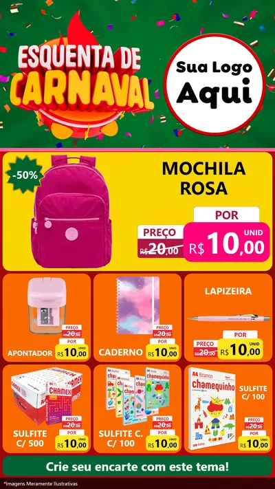 Modelo de Rede Social para Stories com o tema Esquenta de Carnaval para Papelaria