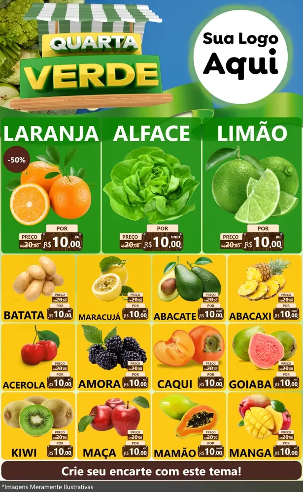 Modelo de Encarte para Encarte Grande com o tema Quarta Verde para Hortifrúti