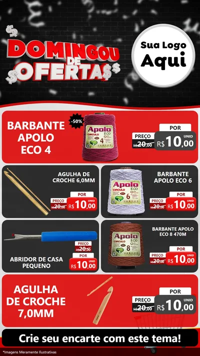 Modelo de TV para TV Vertical com o tema Domingou de Ofertas para Armarinho e Aviamentos