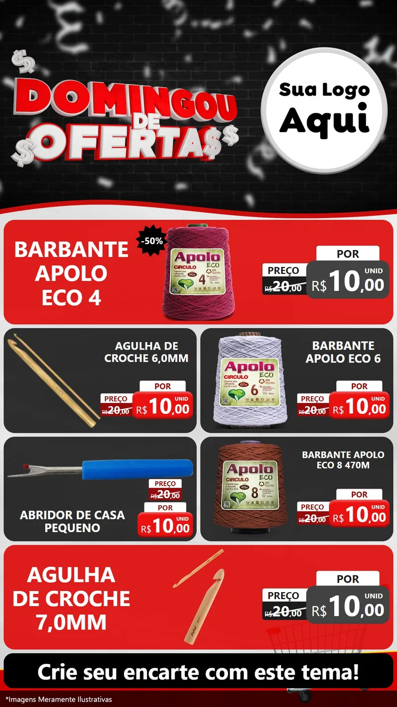Modelo de TV para TV Vertical com o tema Domingou de Ofertas para Armarinho e Aviamentos