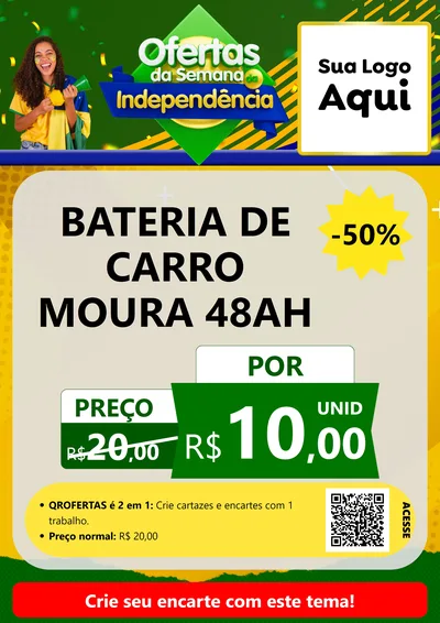 Modelo de Cartaz para Cartaz A4 Vertical com o tema Ofertas da Semana da Independência para Baterias Elétricas