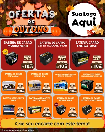 Modelo de Rede Social para Feed Instagram com o tema Ofertas de Outono para Baterias Elétricas