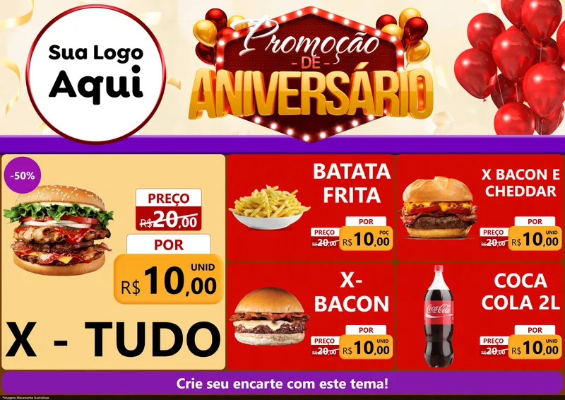 Modelo de Encarte para Encarte A4 Horizontal com o tema Promoção de Aniversário para Hamburgueria
