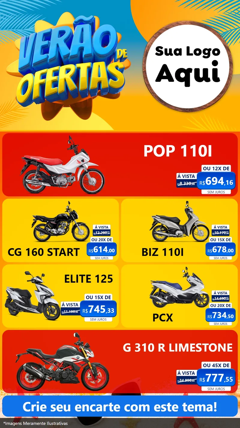 Modelo de TV para TV Vertical com o tema Verão de Ofertas para Concessionaria de Motos