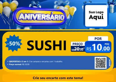 Modelo de Cartaz para Cartaz A4 Horizontal com o tema Aniversário para Comida japonesa