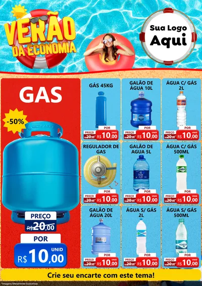 Modelo de Encarte para Encarte A4 Vertical com o tema Verão da Economia para Água e gás