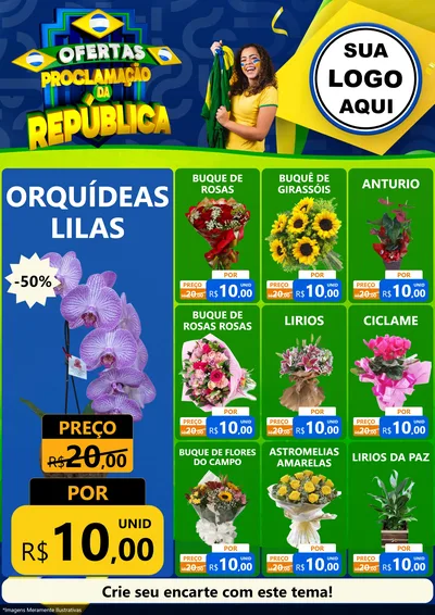 Modelo de Encarte para Encarte A4 Vertical com o tema Ofertas Proclamação da República para Floricultura e jardim