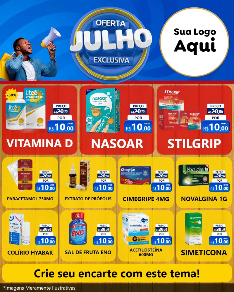 Modelo de Rede Social para Feed Instagram com o tema Oferta Exclusiva, Julho para Farmácia