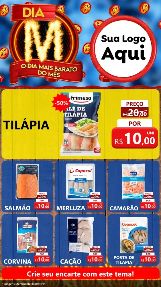Modelo de Rede Social para Stories com o tema Dia M - O Dia Mais Barato Do Mês para Peixaria