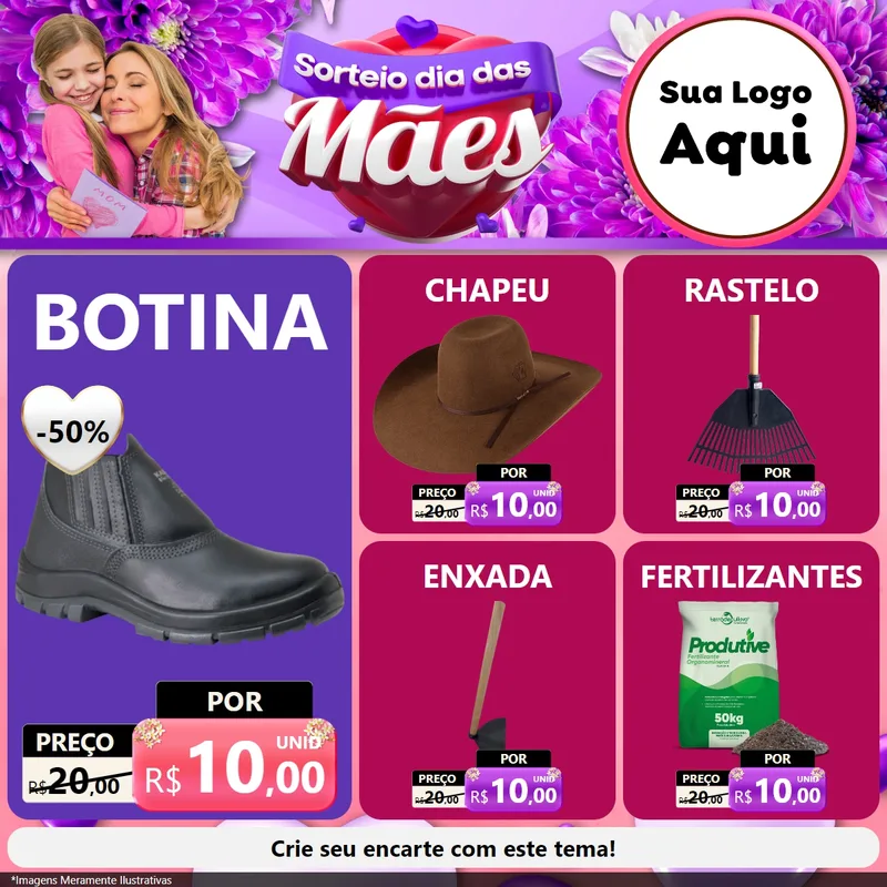 Modelo de Rede Social para Feed Facebook com o tema Sorteio Dia das Mães para Agropecuária