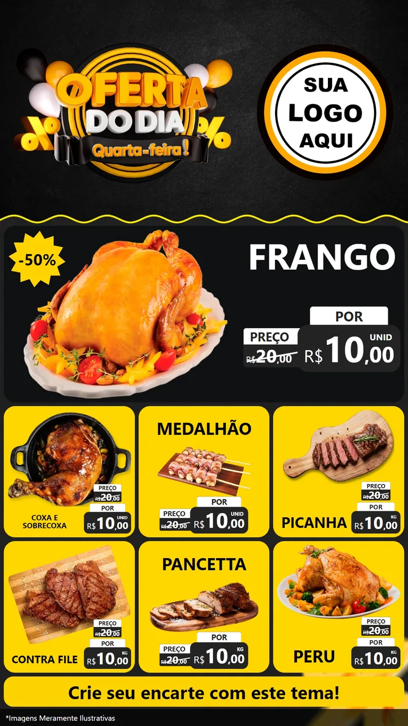 Modelo de Rede Social para Stories com o tema Oferta do Dia - Quarta Feira! para Assados