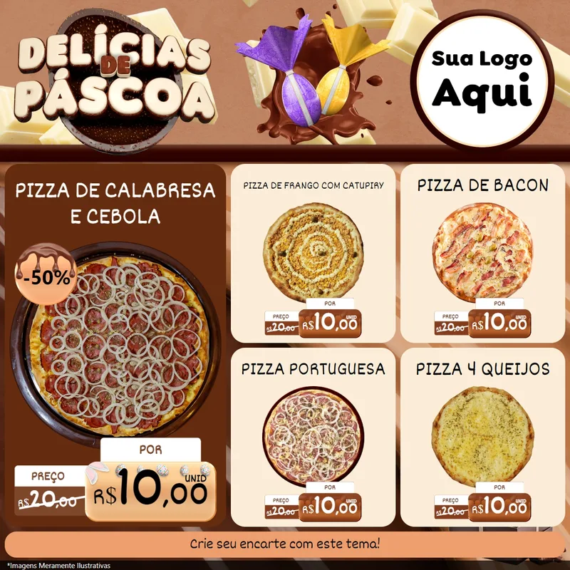 Modelo de Rede Social para Feed Facebook com o tema Delícias de Páscoa para Pizzaria