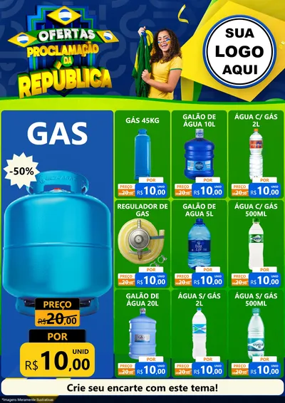 Modelo de Encarte para Encarte A4 Vertical com o tema Ofertas Proclamação da República para Água e gás