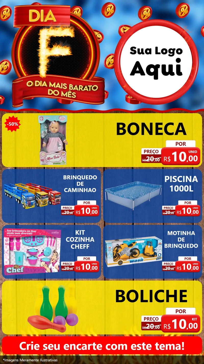 Modelo de TV para TV Vertical com o tema Dia F - O Dia Mais Barato Do Mês para Brinquedos