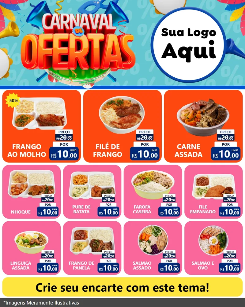 Modelo de Rede Social para Feed Instagram com o tema Carnaval de Ofertas para Restaurante