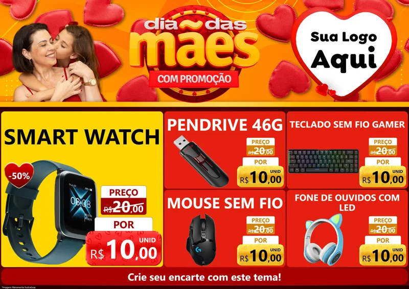 Modelo de Encarte para Encarte A4 Horizontal com o tema Dia das Mães com Promoção para Informática