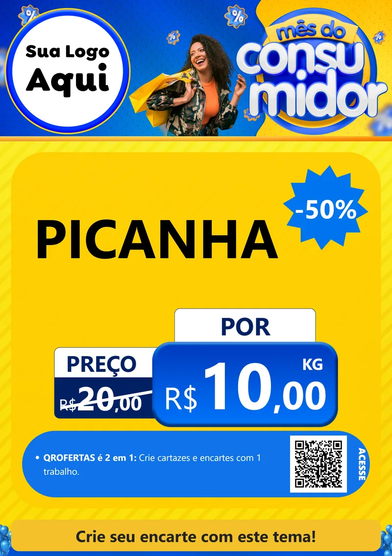 Modelo de Cartaz para Cartaz A4 Vertical com o tema Mês do Consumidor para Açougue