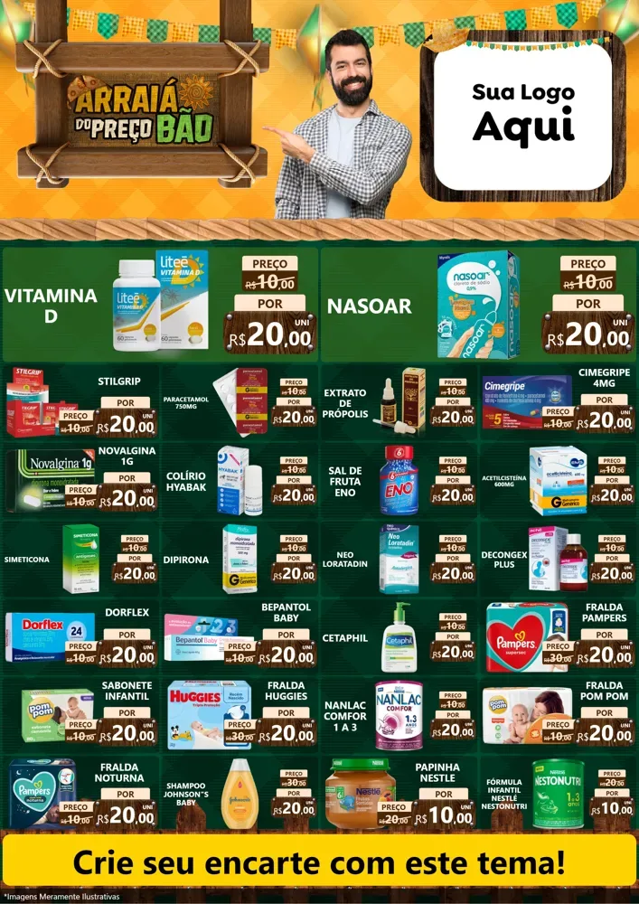 Modelo de Encarte para Encarte A4 Vertical com o tema Arraiá do preço bão para Farmácia
