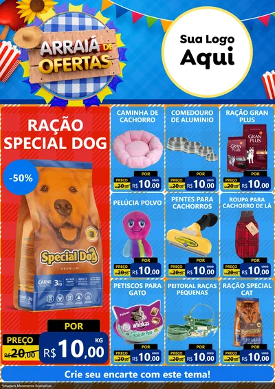 Modelo de Encarte para Encarte A4 Vertical com o tema Arraiá de Ofertas para Pet Shop