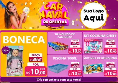 Modelo de Encarte para Encarte A4 Horizontal com o tema Carnaval de Ofertas para Brinquedos