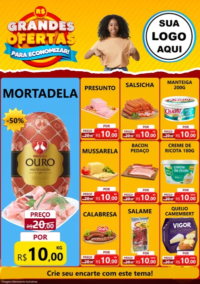 Modelo de Encarte para Encarte A4 Vertical com o tema Grandes Ofertas Para Economizar! para Frios e Laticínios