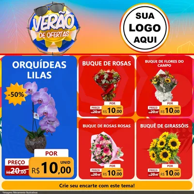 Modelo de Rede Social para Feed Facebook com o tema Verão de Ofertas para Floricultura e jardim