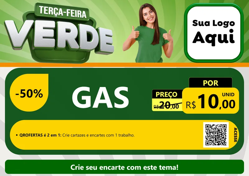 Modelo de Cartaz para Cartaz A4 Horizontal com o tema Terça - Feira Verde para Água e gás